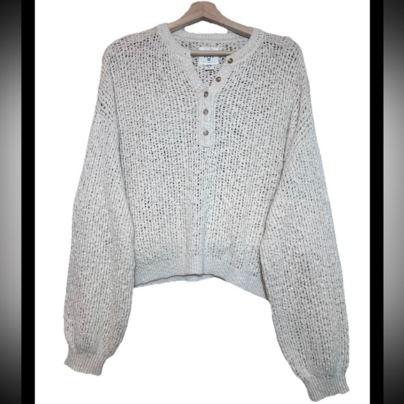 NWT Billabong Large Open Knit 3/4 Button Up Cream Oversized Sweater - Picture 1 of 14